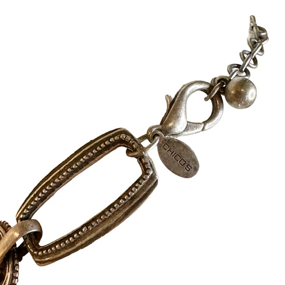 Chico's AB Rhinestone Pewter Rectangle Chain Link Statement Necklace - Picture 7 of 7